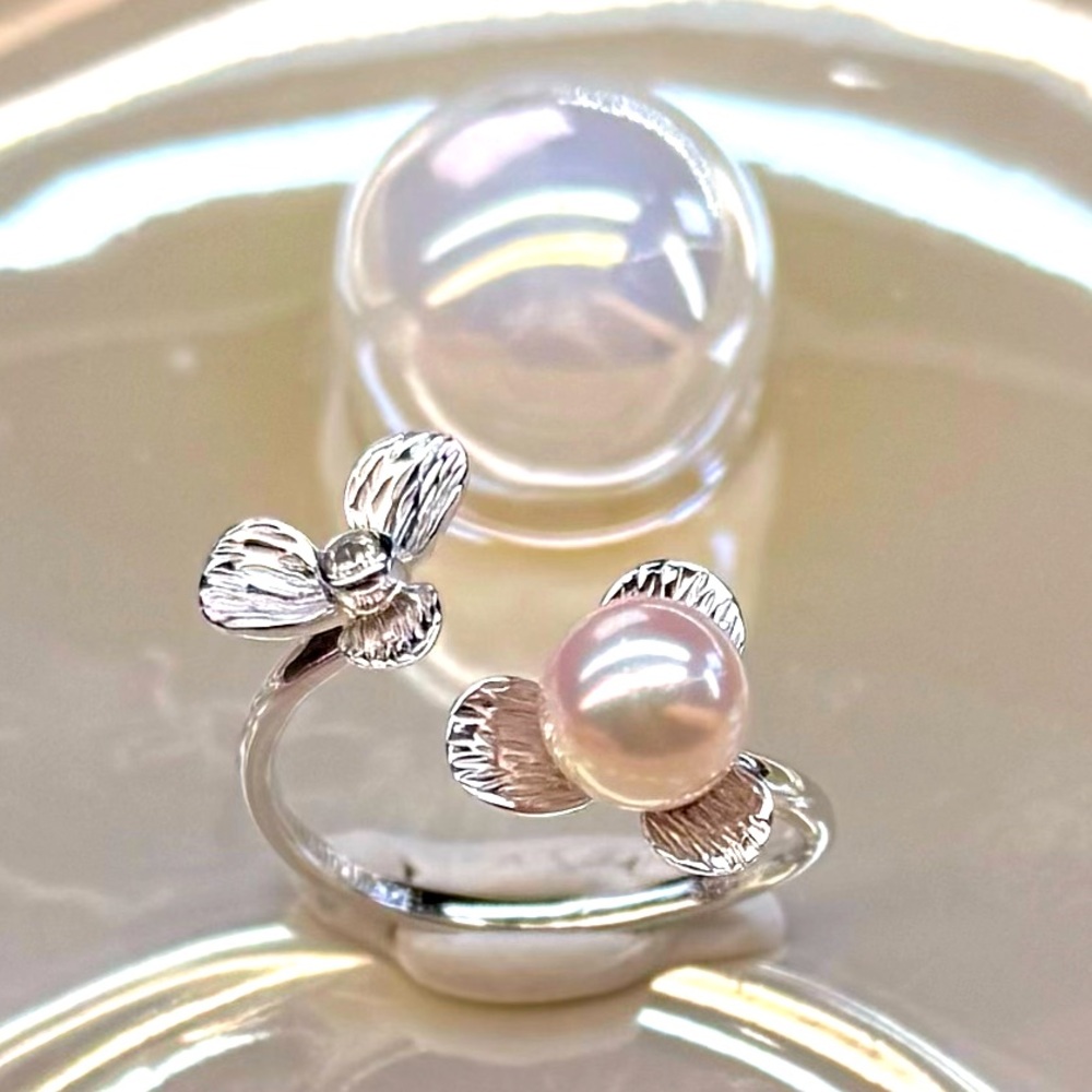 Gorgeous Akoya Pink Pearl Flower Open Ring S925